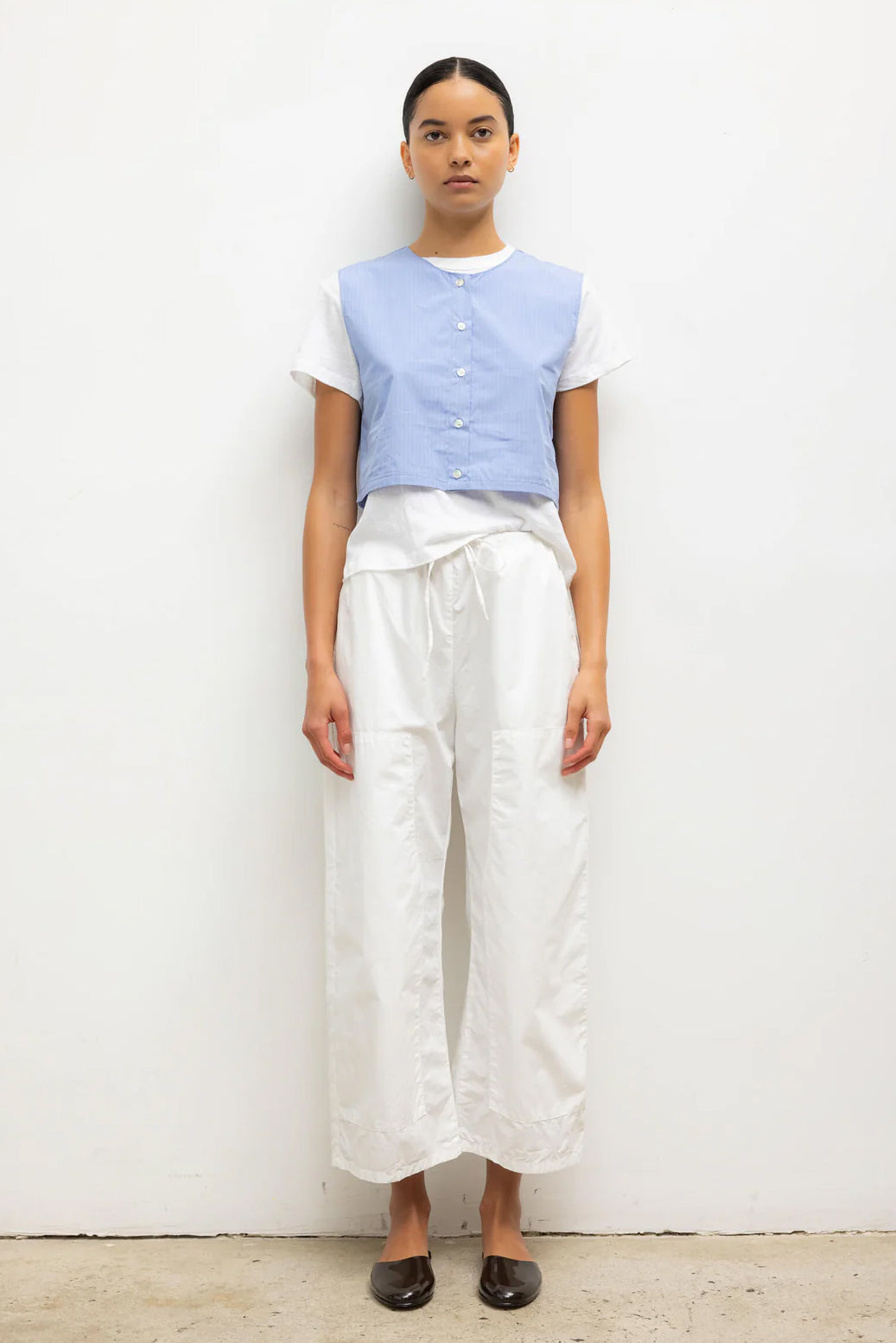 Yoshi Crewneck Vest, Ocean/Parchment Stripe