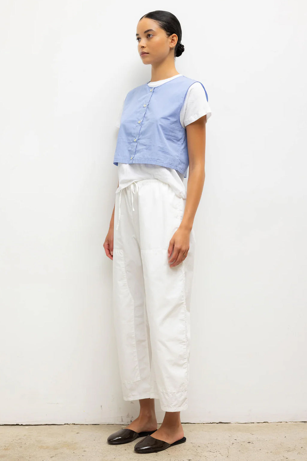 Yoshi Crewneck Vest, Ocean/Parchment Stripe