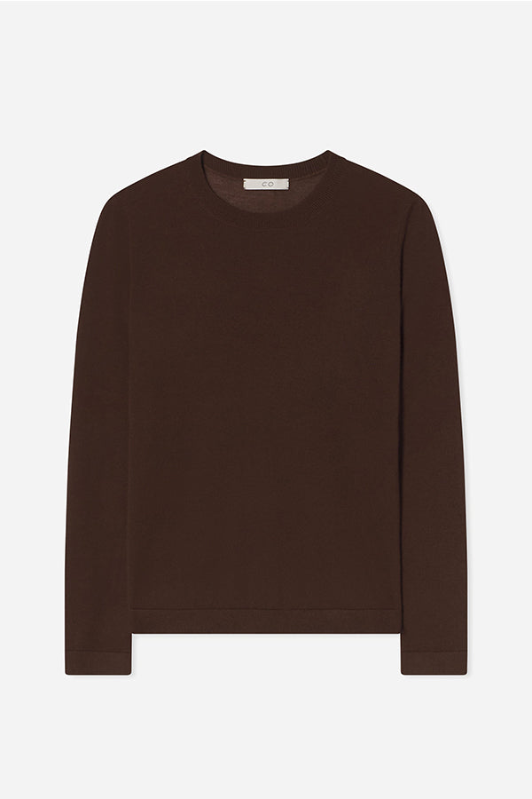 Long Sleeve Crew in Fine Cashmere, Chocolate