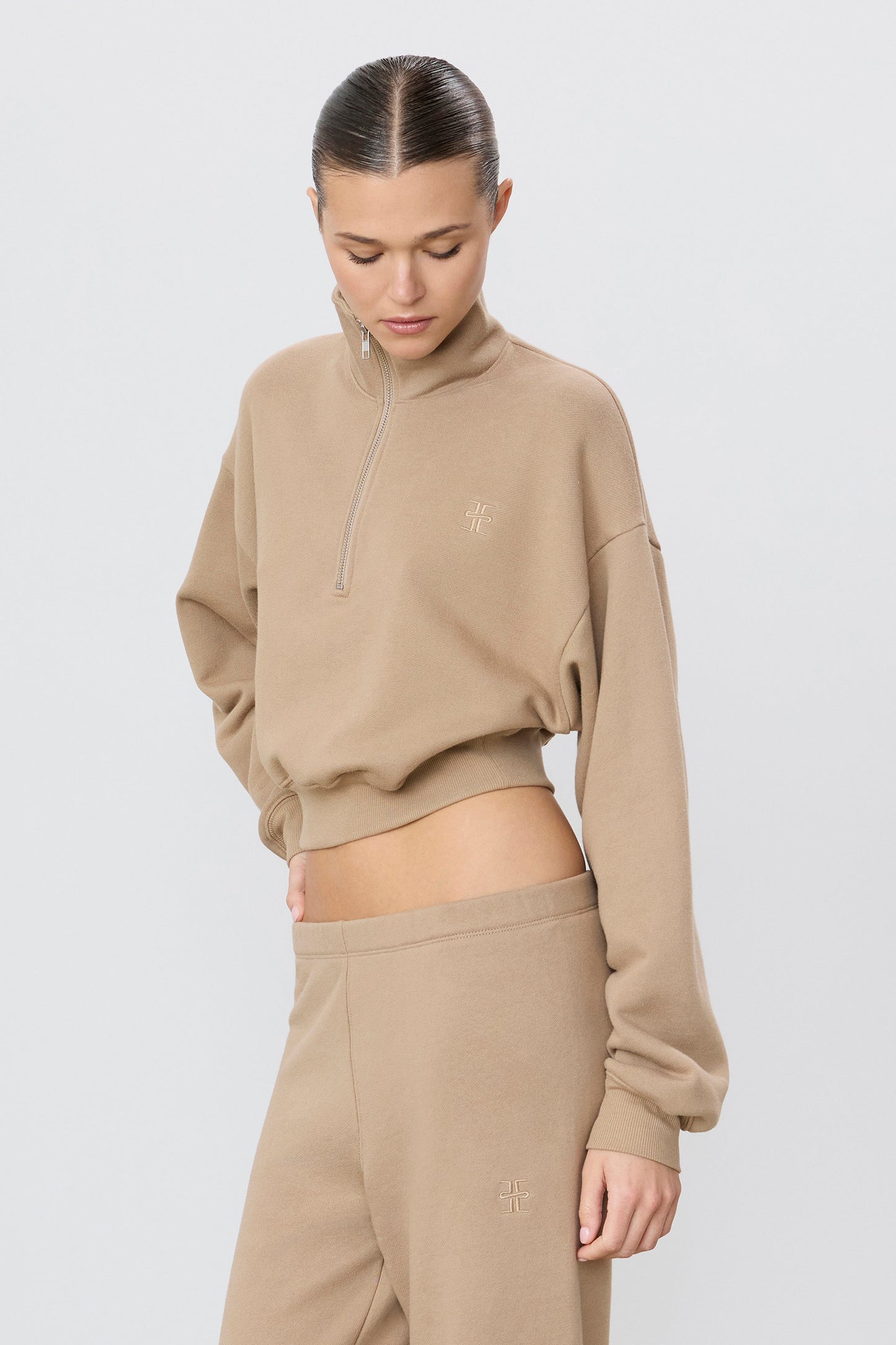 Cropped Half-Zip Sweatshirt