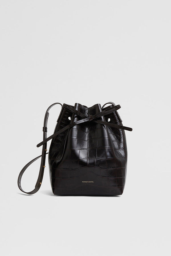 Mini Bucket Bag. Stamped Croc Chocolate
