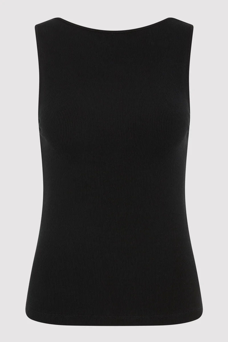 Rib Bateau Cut Out Top, Black