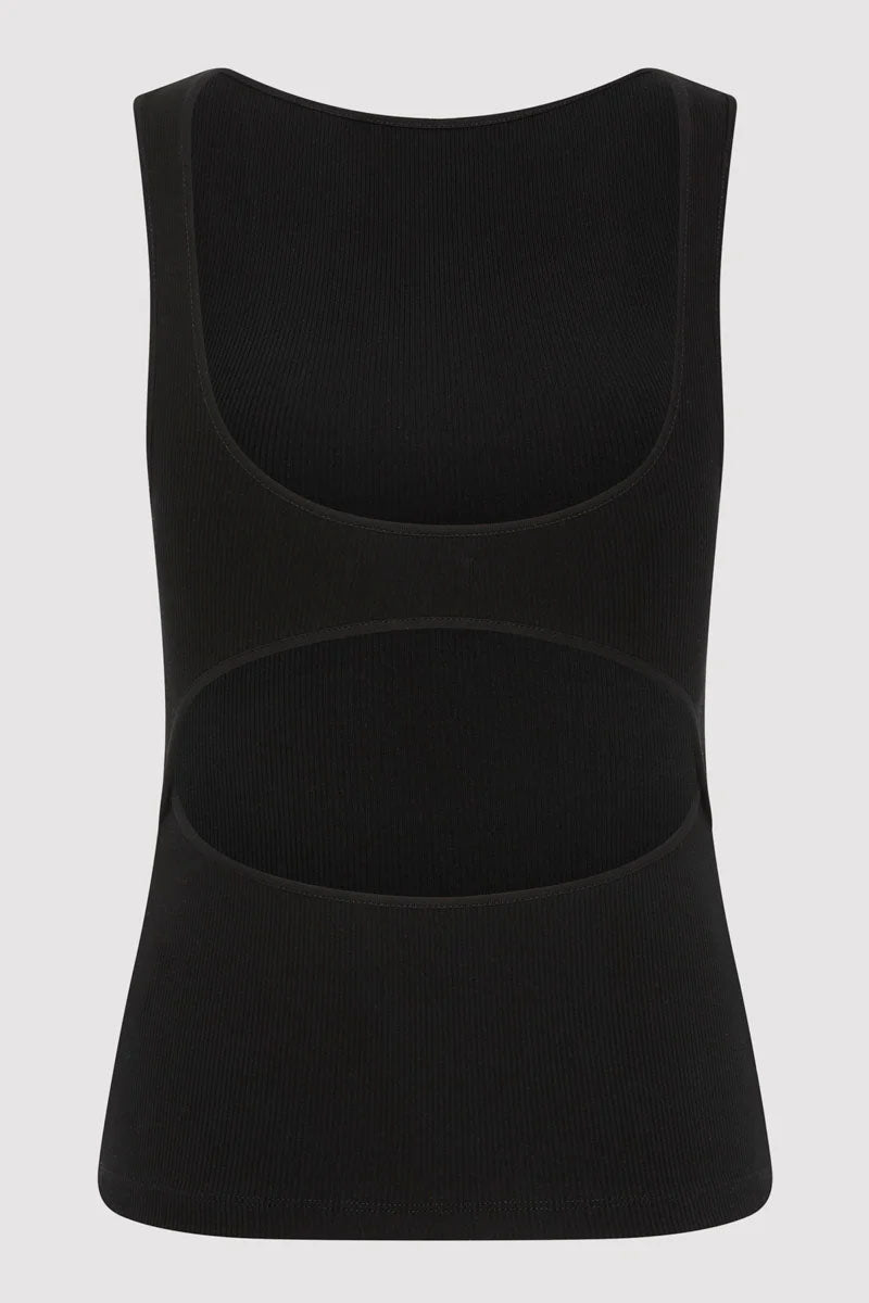 Rib Bateau Cut Out Top, Black