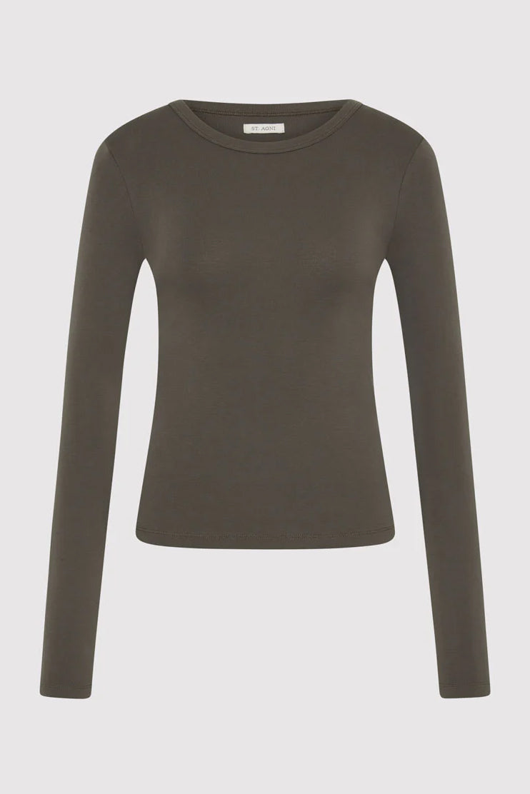 Organic Cotton Long Sleeve Top, Khaki