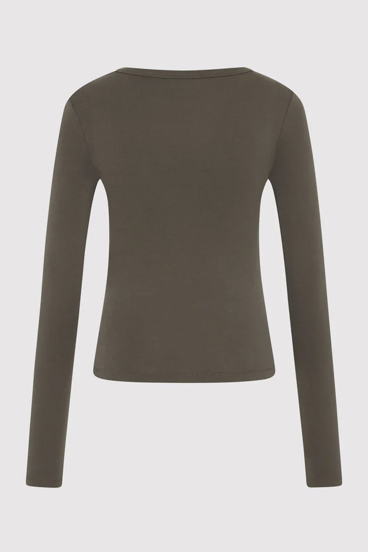 Organic Cotton Long Sleeve Top, Khaki