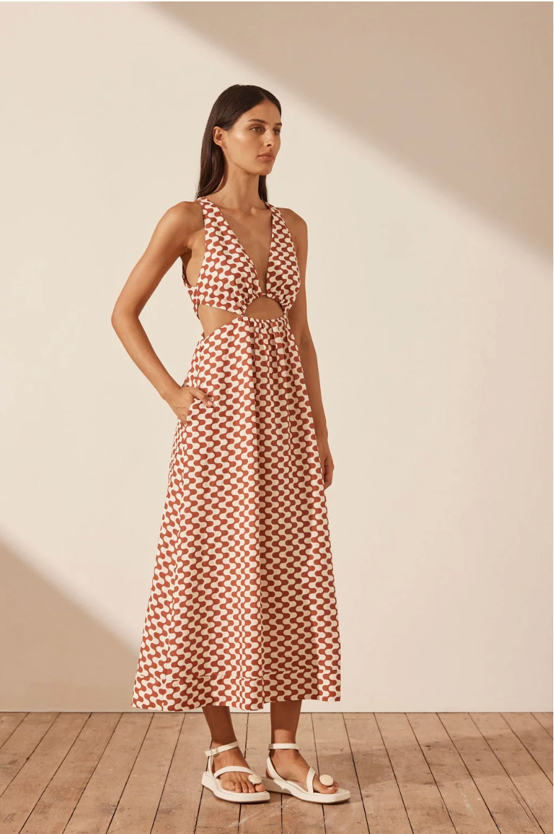 Marmo Linen V-Neck Midi Dress