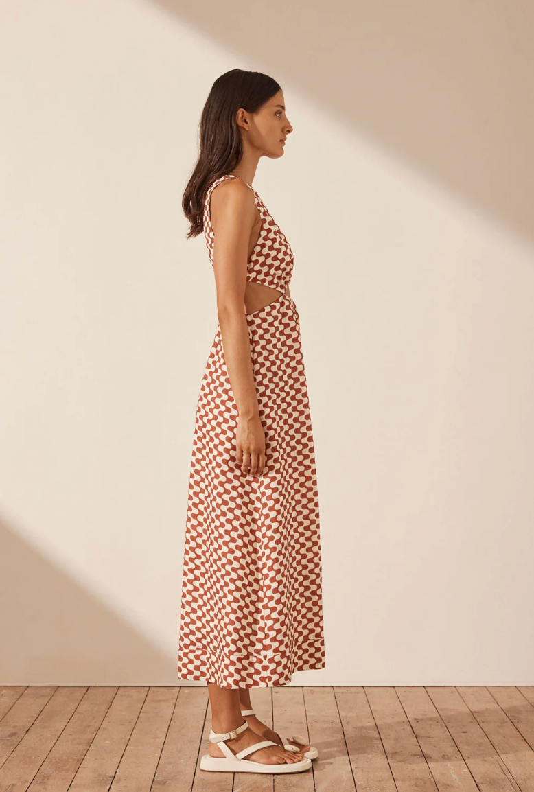 Marmo Linen V-Neck Midi Dress