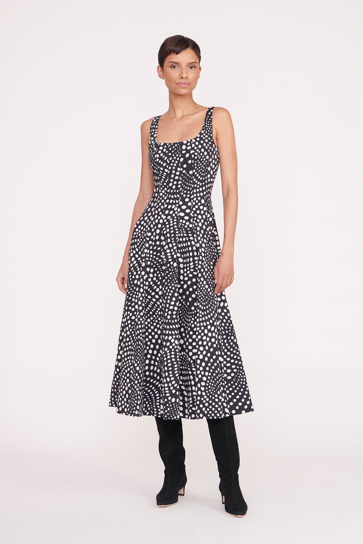Wells Dress, Black Wavy Dot