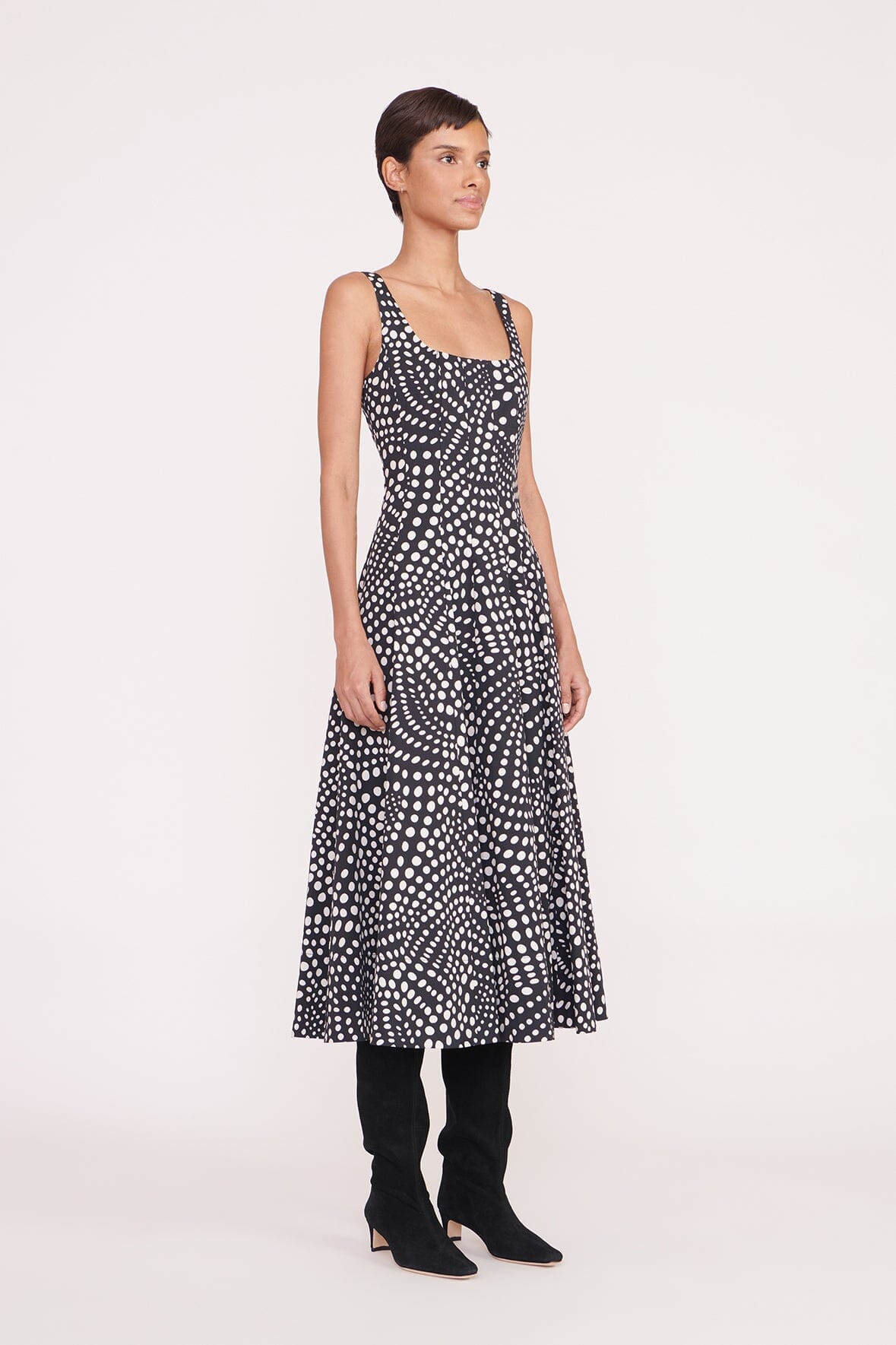 Wells Dress, Black Wavy Dot