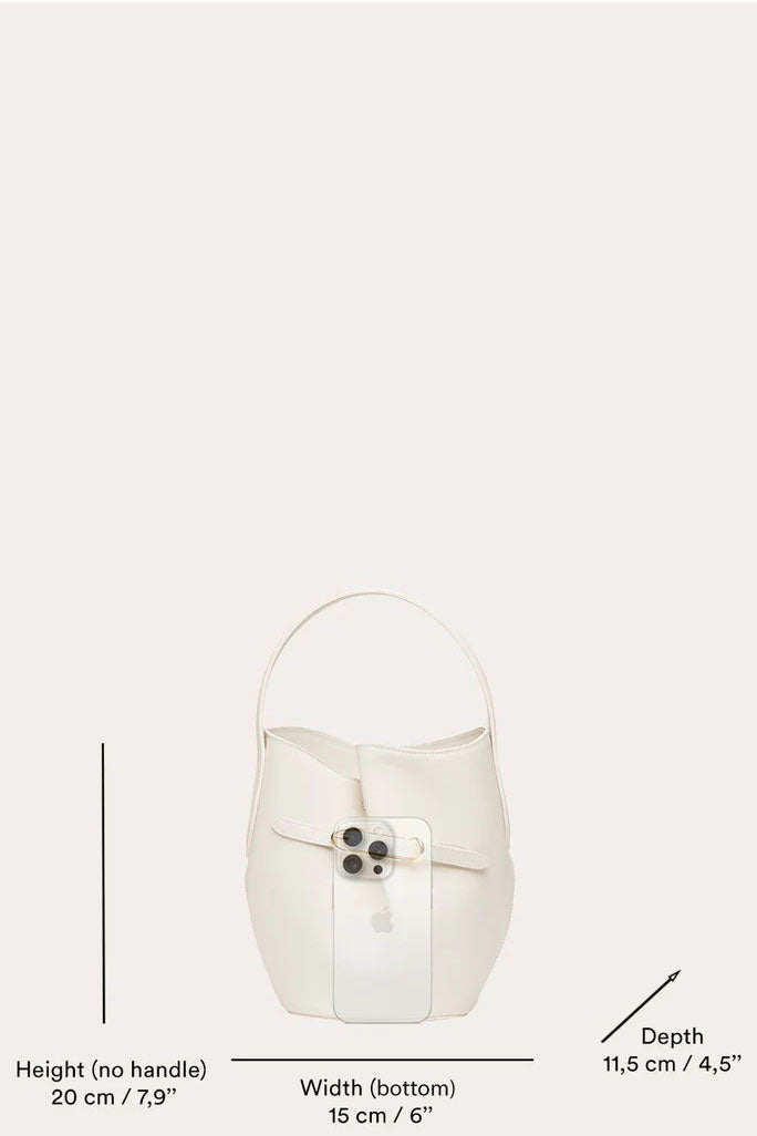 Belted Bucket Mini Bag, Beige Suede