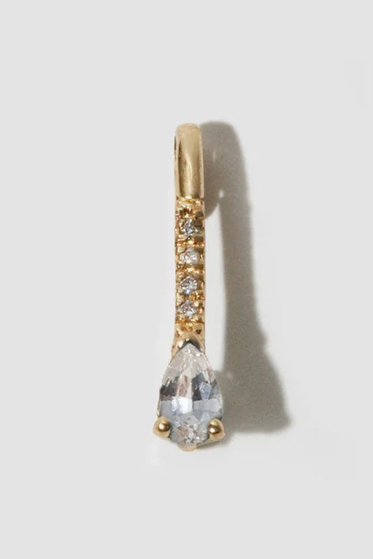 Mini Gemstone Diamond Safety Pin Earring, White Sapphire