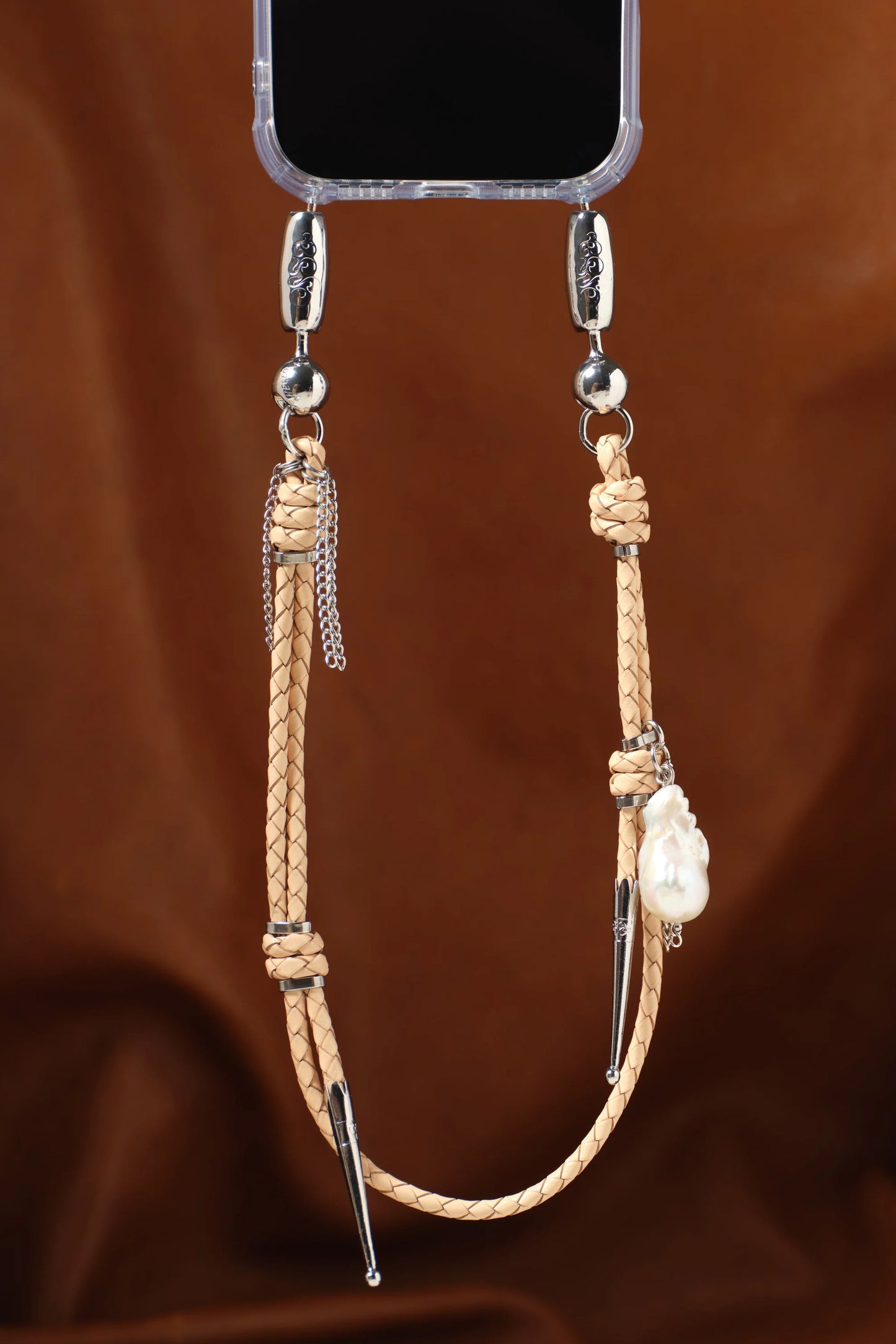 Leather and Pearl Bolo Wristlet