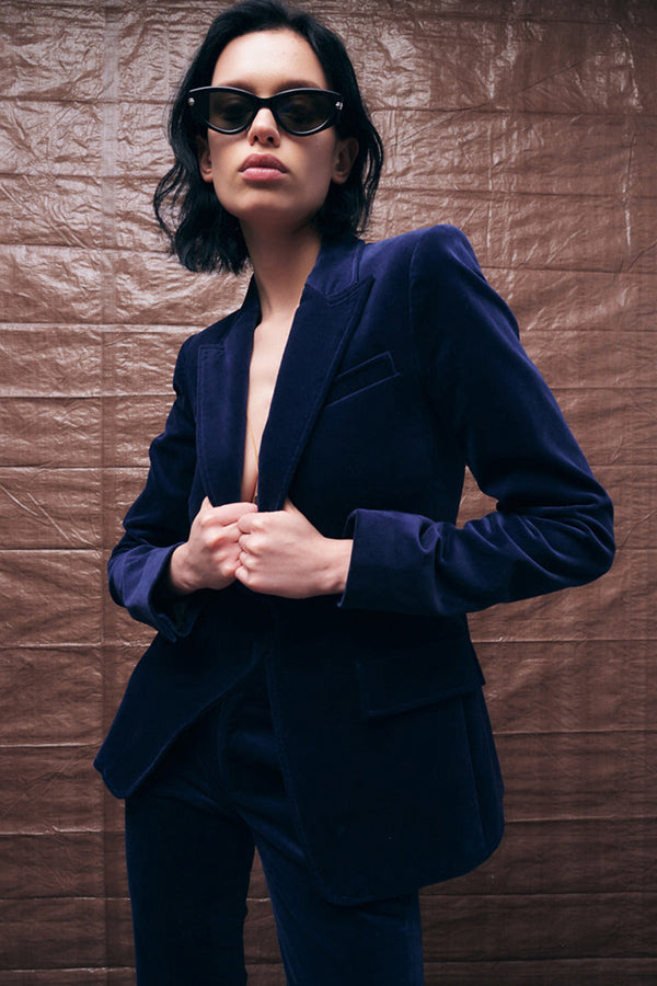 Edie Velvet Tailored Jacket, Navy
