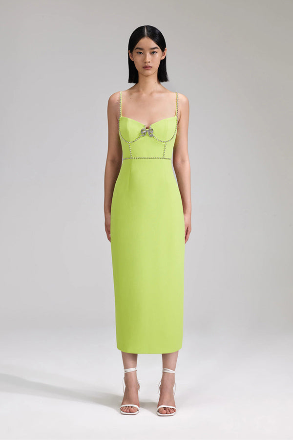 Lime Crepe Bow Midi Dress