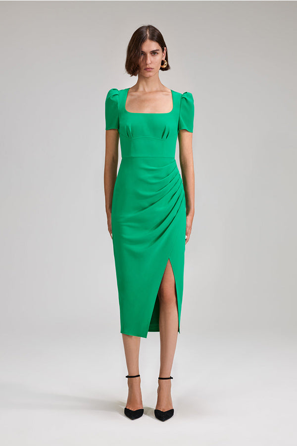 Green Crepe Midi Dress