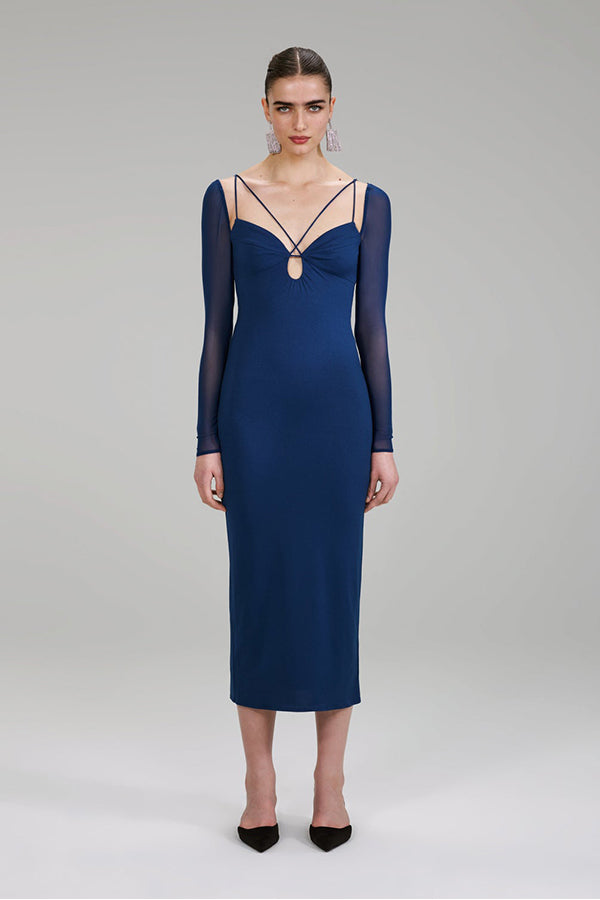 Dark Blue Jersey Crepe Midi Dress