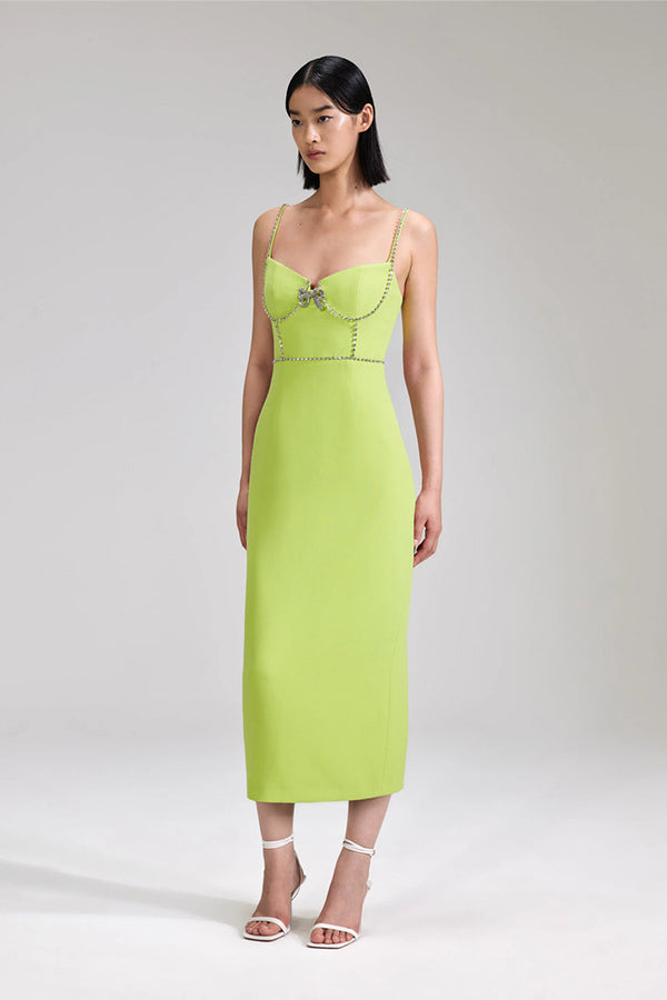 Lime Crepe Bow Midi Dress