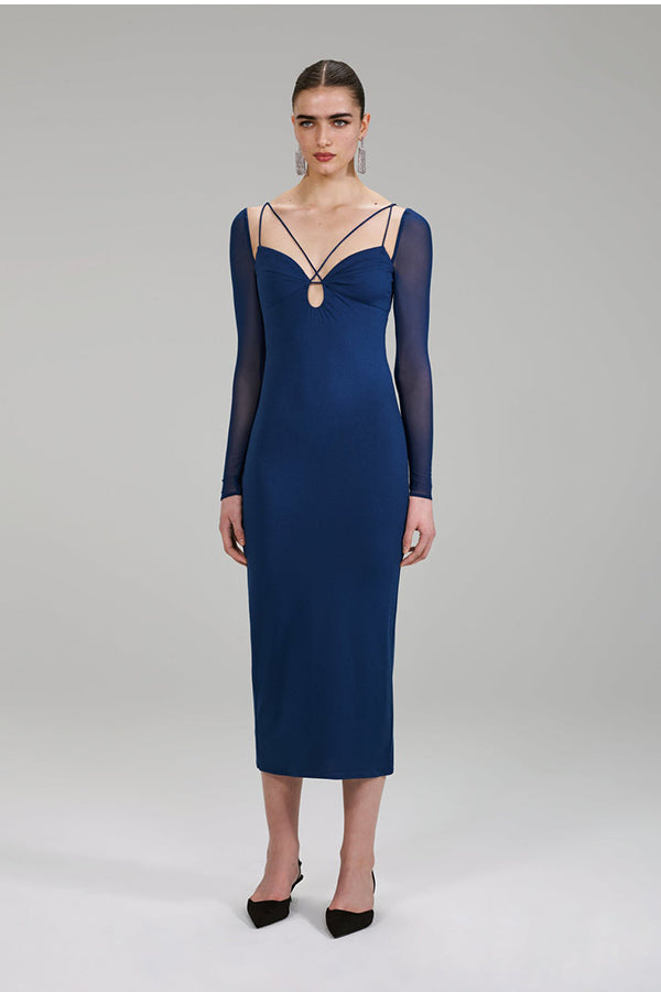 Dark Blue Jersey Crepe Midi Dress