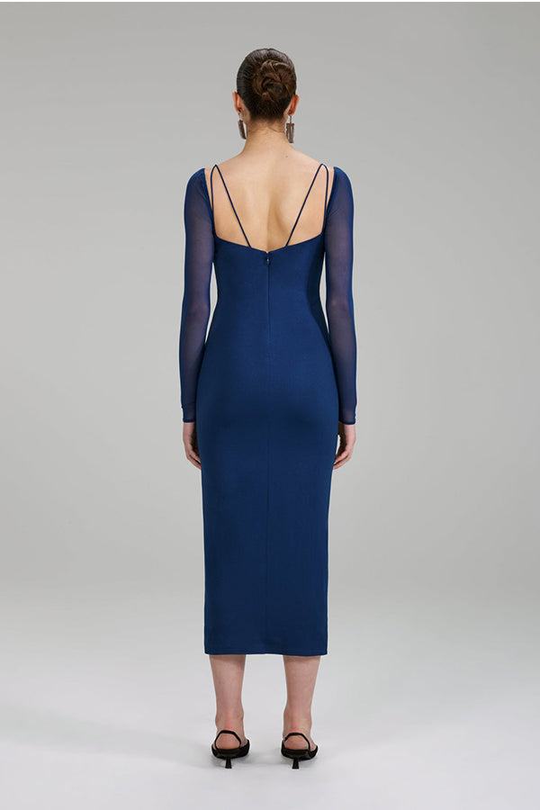 Dark Blue Jersey Crepe Midi Dress