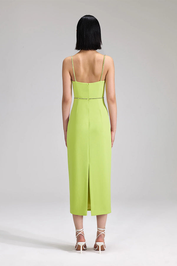 Lime Crepe Bow Midi Dress