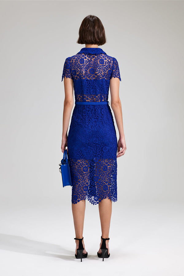 Cobalt Rose Lace Button Midi Dress