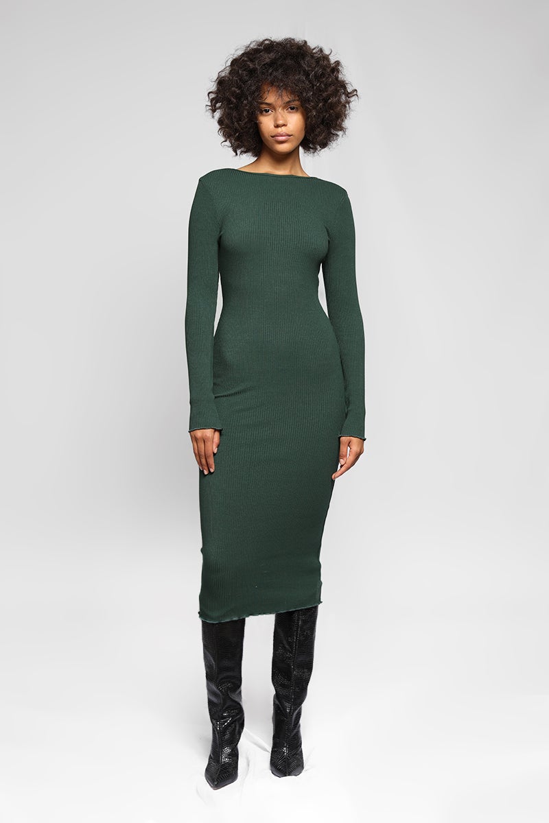 Alloy Rib Ripple Open Back LS Dress