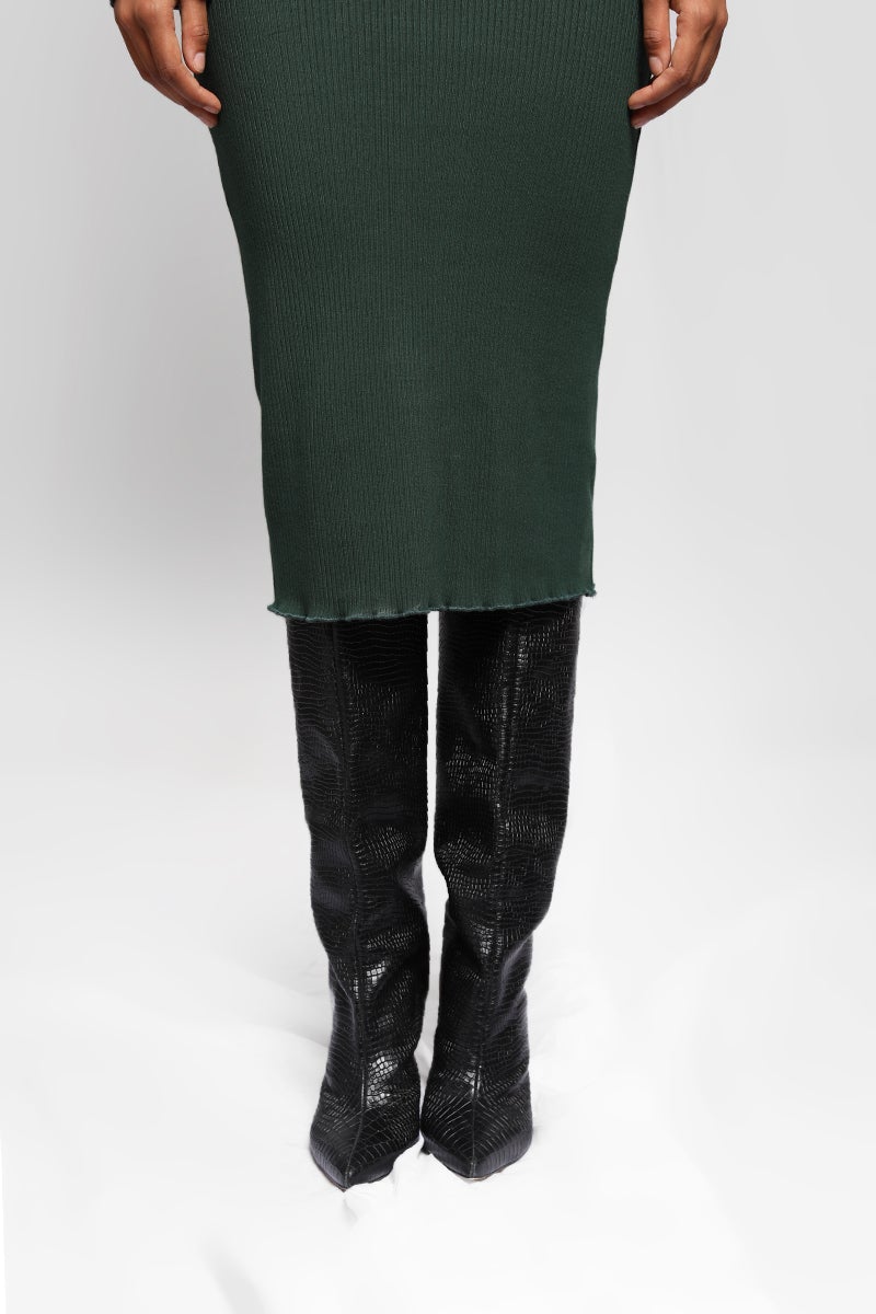 Alloy Rib Ripple Open Back LS Dress