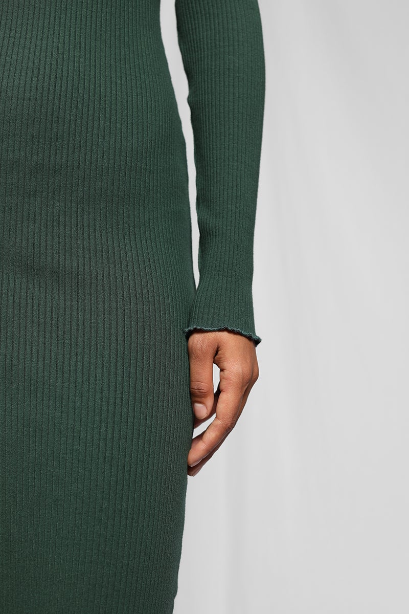 Alloy Rib Ripple Open Back LS Dress