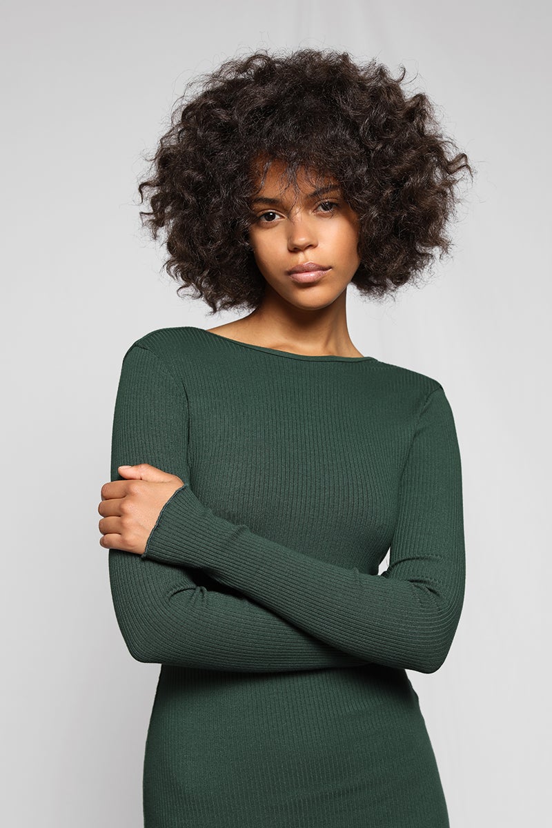 Alloy Rib Ripple Open Back LS Dress