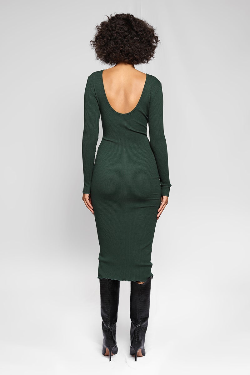 Alloy Rib Ripple Open Back LS Dress