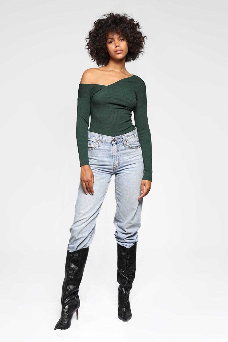 Tilted Alloy Rib Knit Top