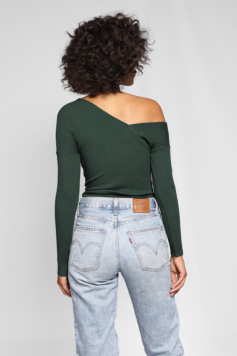 Tilted Alloy Rib Knit Top