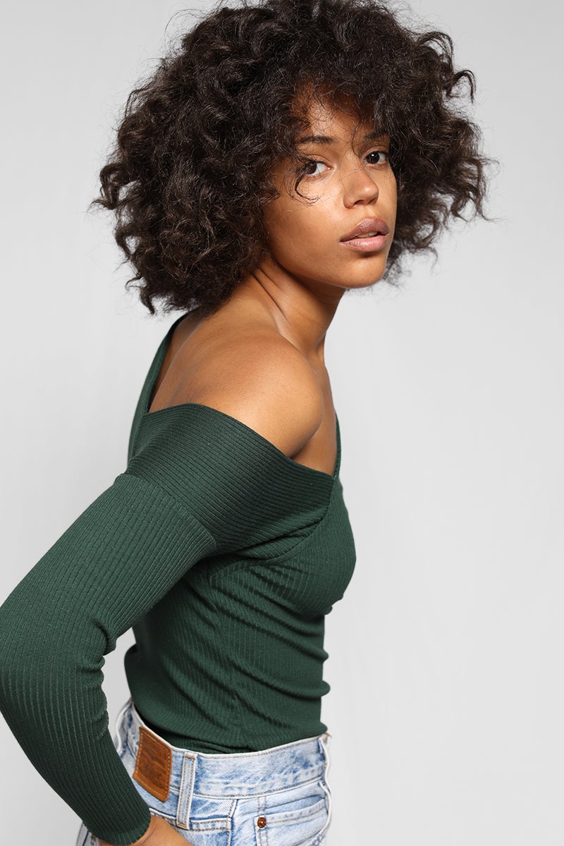 Tilted Alloy Rib Knit Top