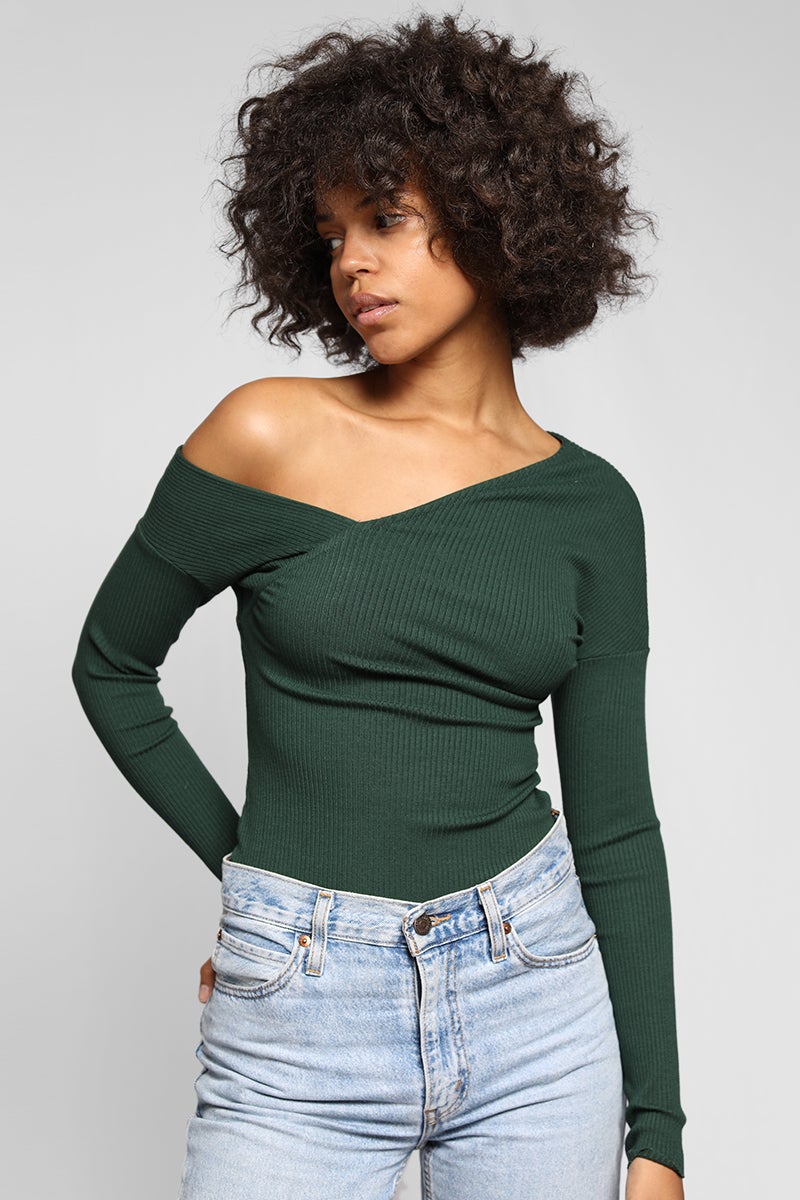 Tilted Alloy Rib Knit Top