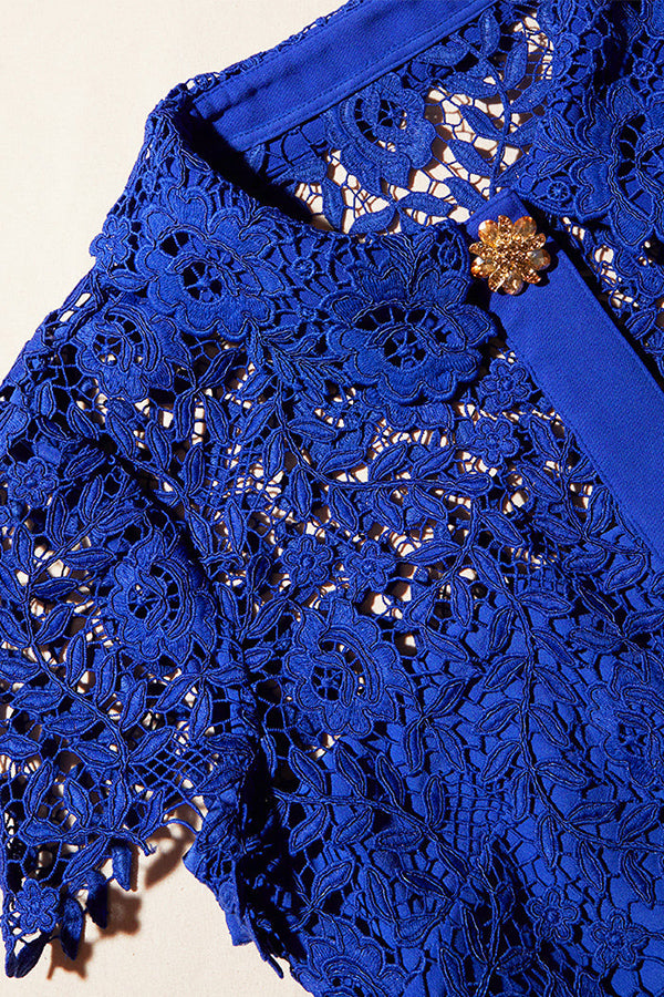 Cobalt Rose Lace Button Midi Dress