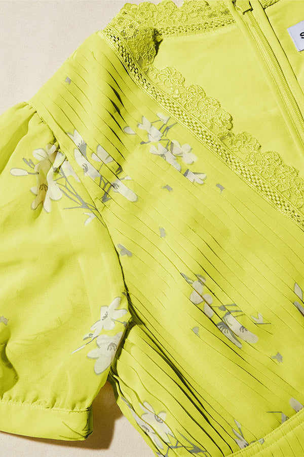 Lime Floral Chiffon Midi Dress