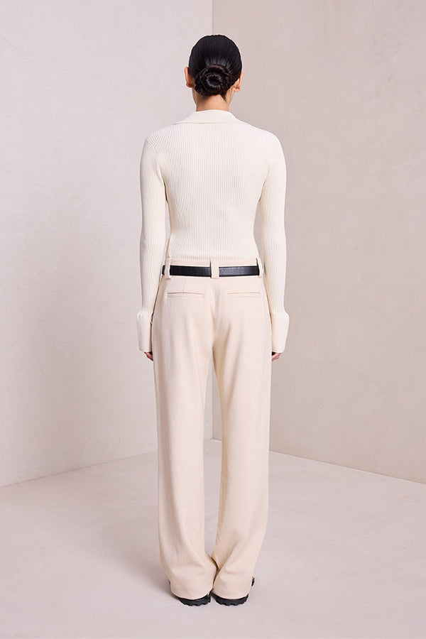 Eleanor Rib Knit Sweater, Oatmilk
