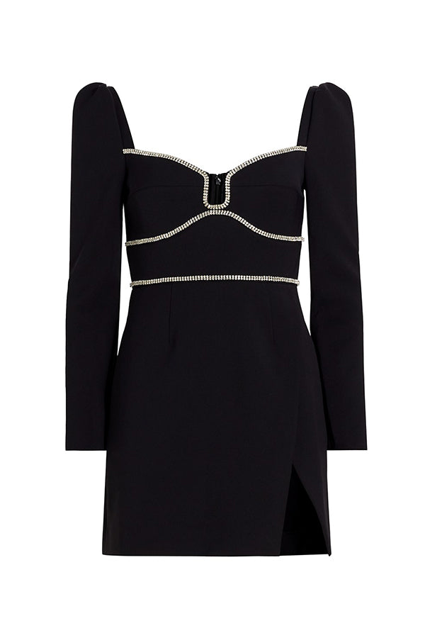 Black Crepe Diamante Mini Dress