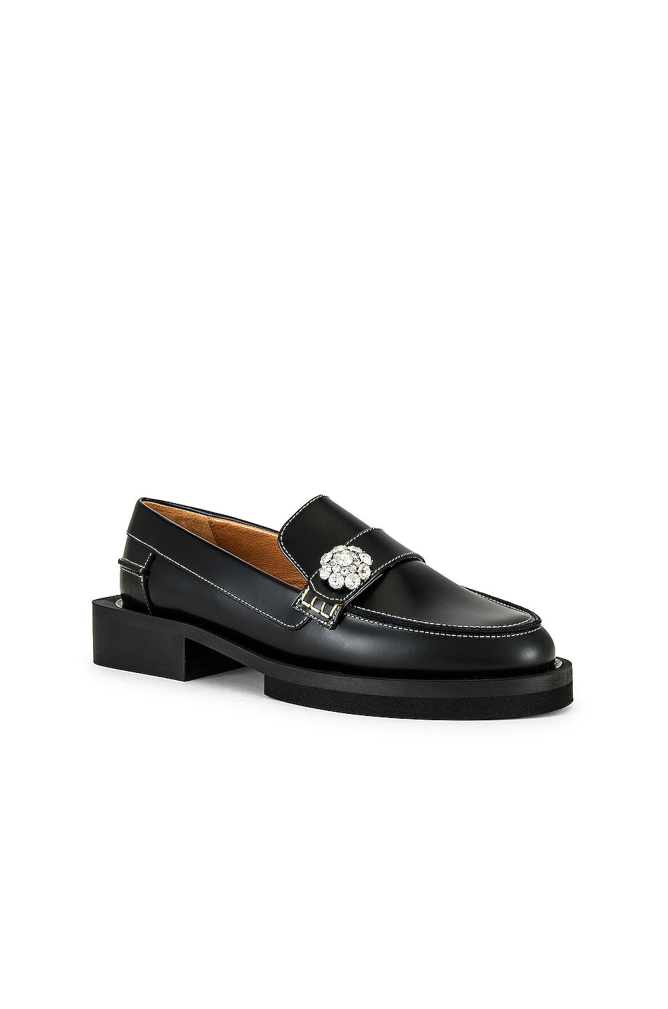 Crystal Embellished Leather Loafers