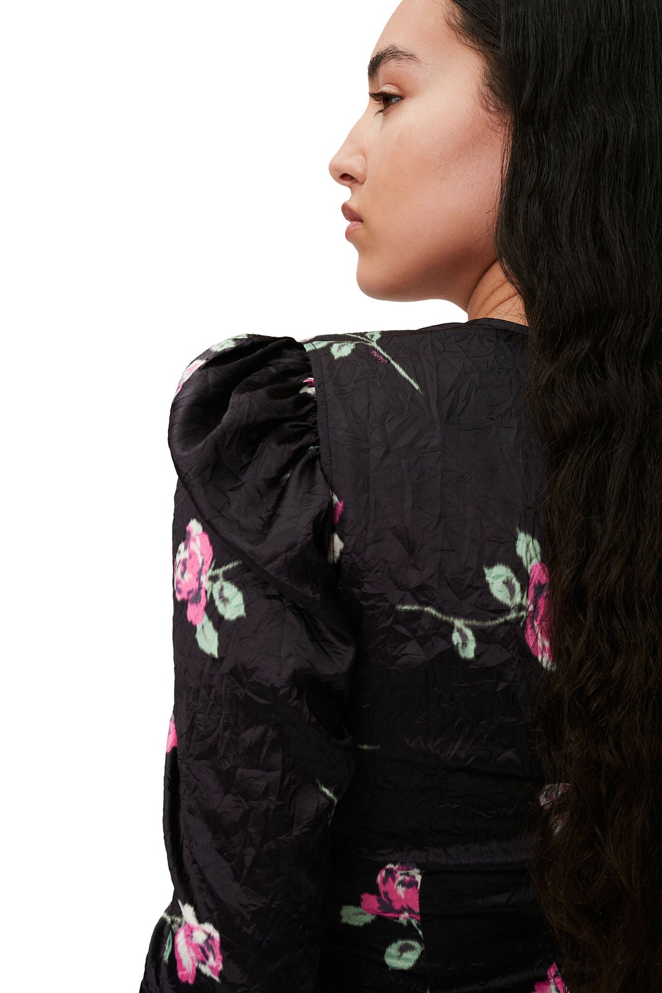 Crinkled Satin V-neck Mini Dress