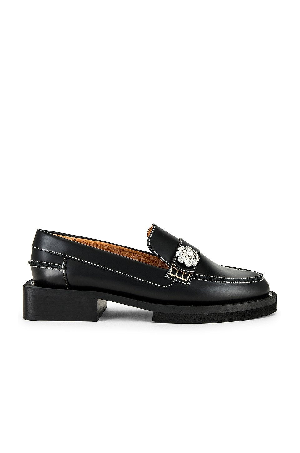 Crystal Embellished Leather Loafers
