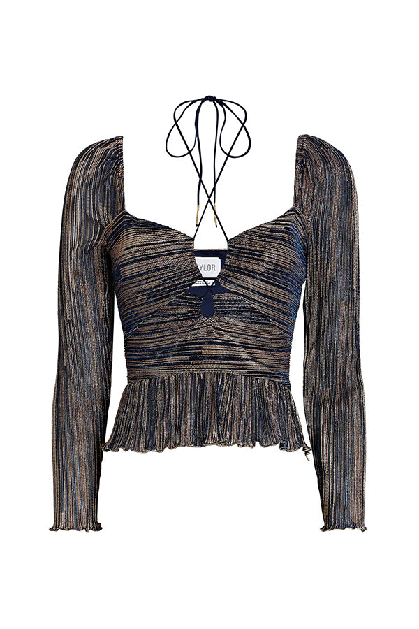 Kamara Cut-Out Lurex Peplum Top