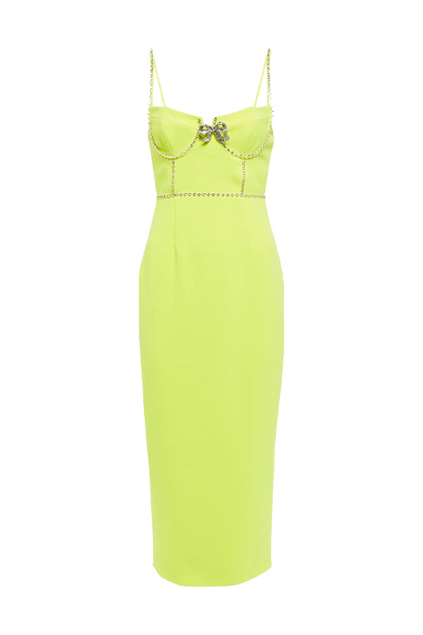 Lime Crepe Bow Midi Dress