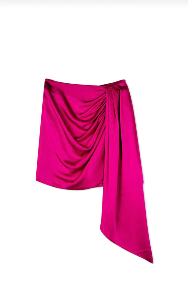 Mae Satin Draped Mini Skirt, Bougain Villea