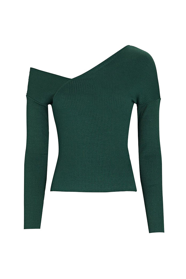 Tilted Alloy Rib Knit Top