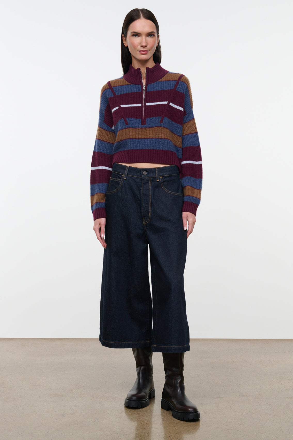 Cropped Hampton Cashmere Sweater, Monaco Stripe