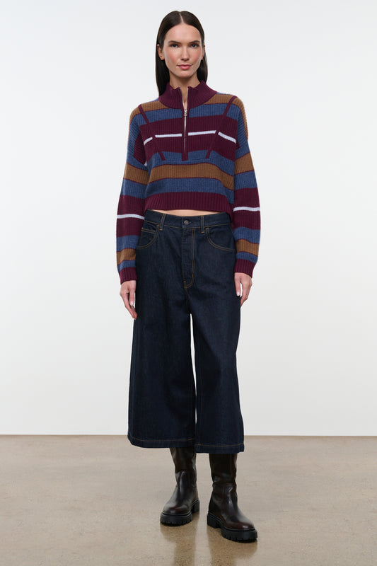 Cropped Hampton Cashmere Sweater, Monaco Stripe