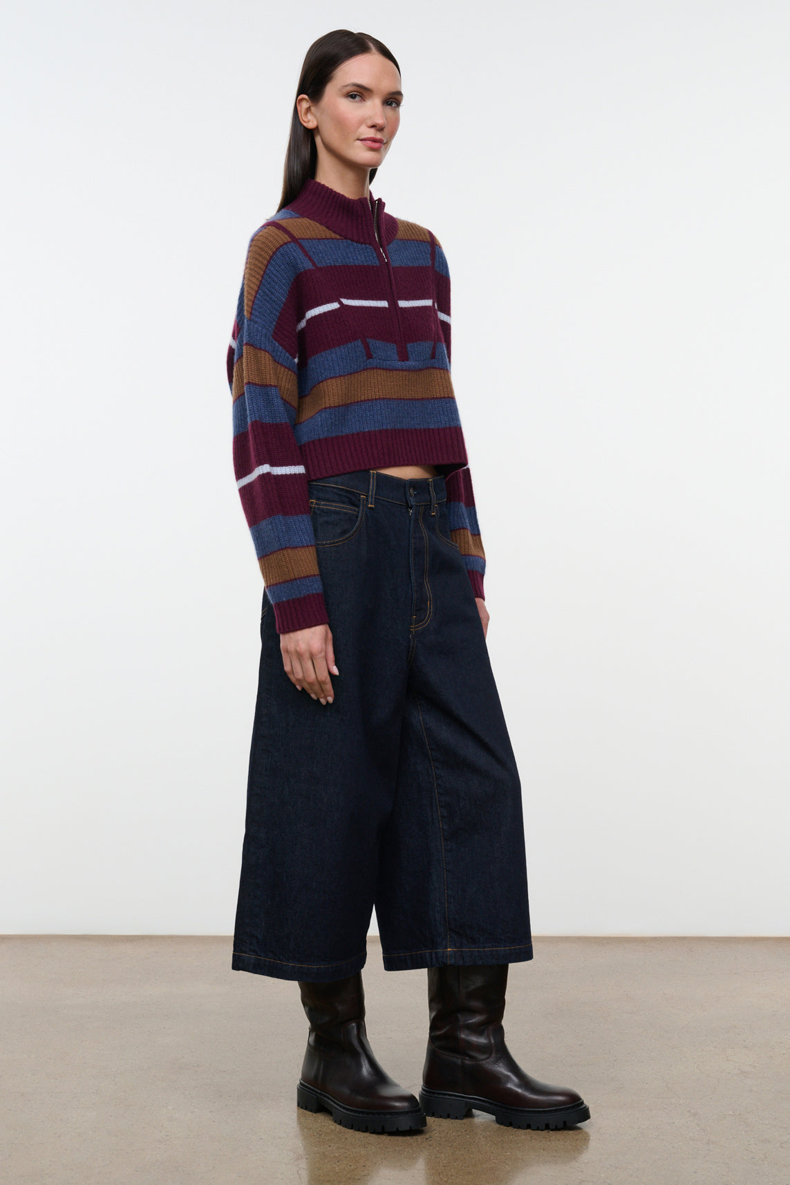 Cropped Hampton Cashmere Sweater, Monaco Stripe