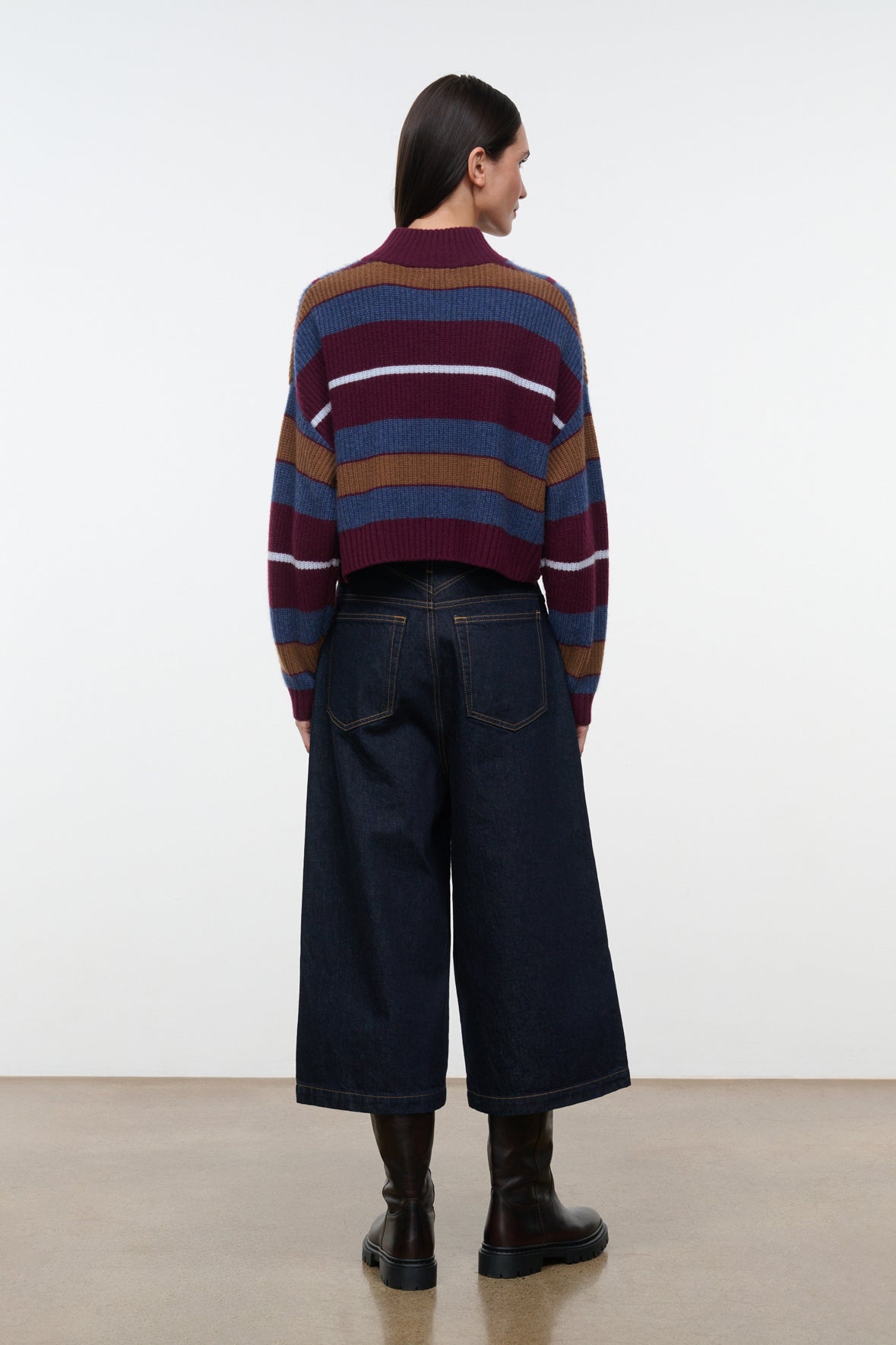 Cropped Hampton Cashmere Sweater, Monaco Stripe