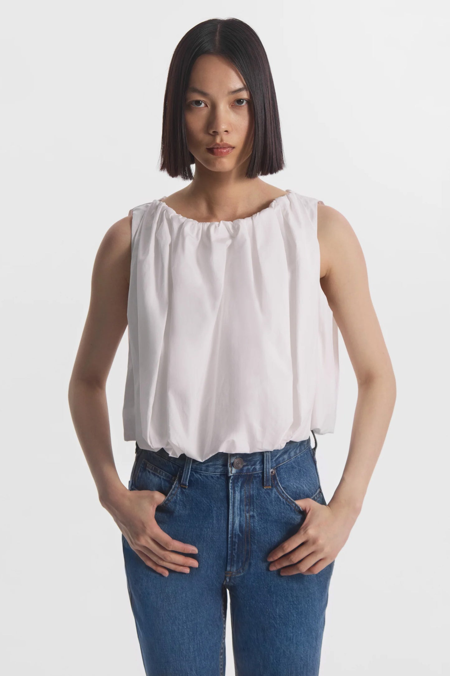 Bubble Top in Cotton Poplin, White